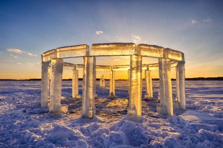 Rock Lake Icehenge, in Lake Mills, Wisconsin, USA